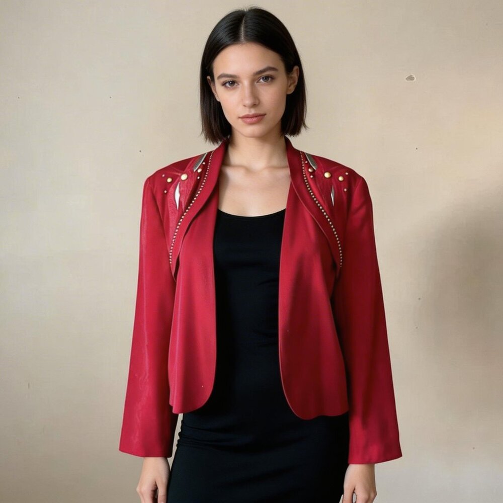 CITY GIRL SPORT | Vintage Red Studded Open Blazer Sz 8